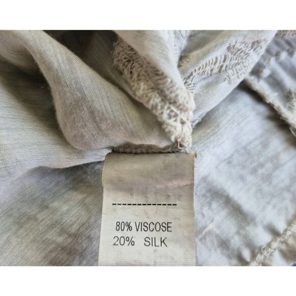 H Trend ITALY 100% Silk Taupe Embroidered Bell Sleeves BOHO CHIC Top - Picture 7 of 8